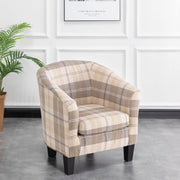 Ascot Tartan Linen Fabric Tub Chair Armchair In Cream