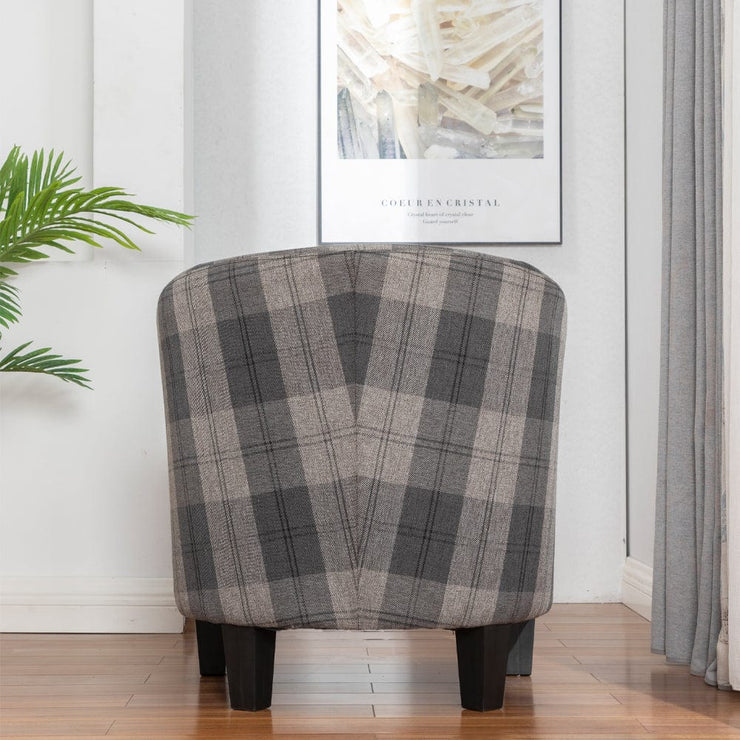 Ascot Tartan Linen Fabric Tub Chair Armchair In Grey