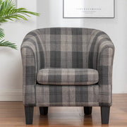 Ascot Tartan Linen Fabric Tub Chair Armchair In Grey