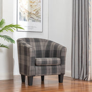 Ascot Tartan Linen Fabric Tub Chair Armchair In Grey