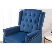 Ascot Studded Wingback Velvet Recliner Chair In Blue