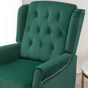 Ascot Studded Wingback Velvet Recliner Chair In Green