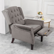 Ascot Studded Wingback Velvet Recliner Chair In Grey