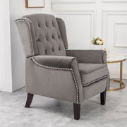 Ascot Studded Wingback Velvet Recliner Chair In Grey