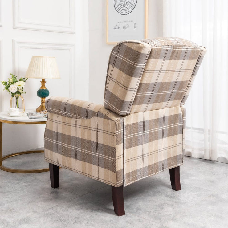 Ascot Wingback Fabric Recliner Chair In Brown Tartan - Furniture Maxi