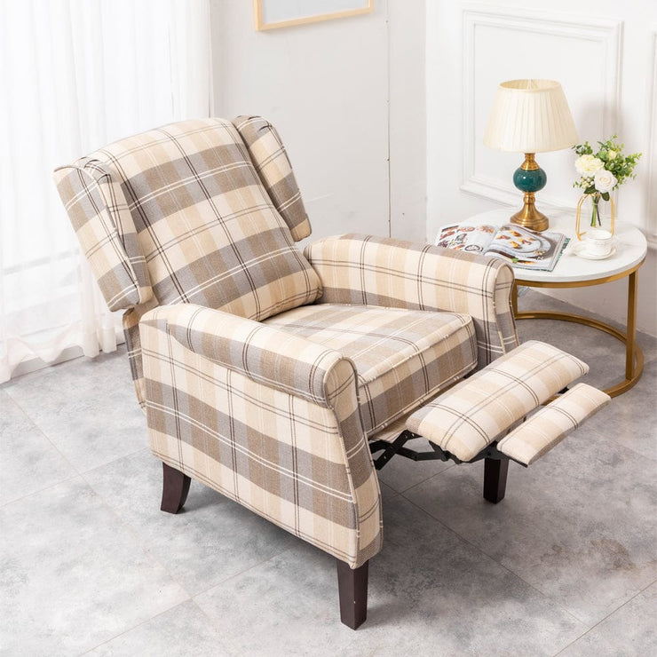 Ascot Wingback Fabric Recliner Chair In Brown Tartan - Furniture Maxi