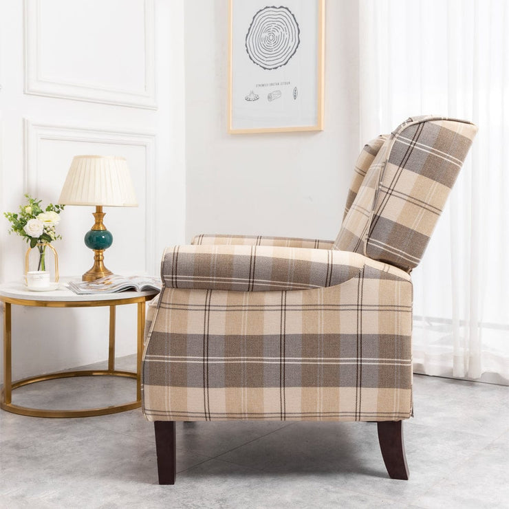 Ascot Wingback Fabric Recliner Chair In Brown Tartan - Furniture Maxi