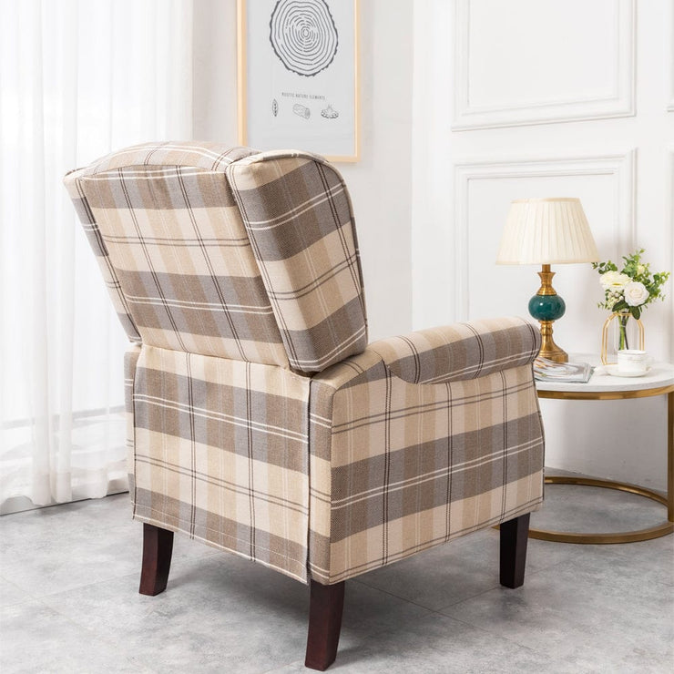 Ascot Wingback Fabric Recliner Chair In Brown Tartan - Furniture Maxi