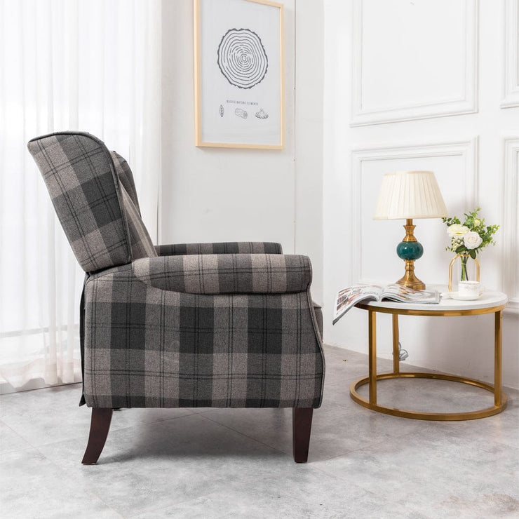 Ascot Wingback Fabric Recliner Chair In Grey Tartan - Furniture Maxi