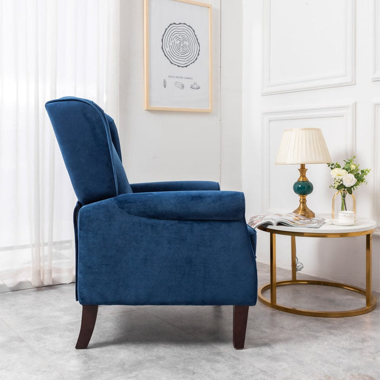 Ascot Wingback Velvet Recliner Chair In Blue - Furniture Maxi