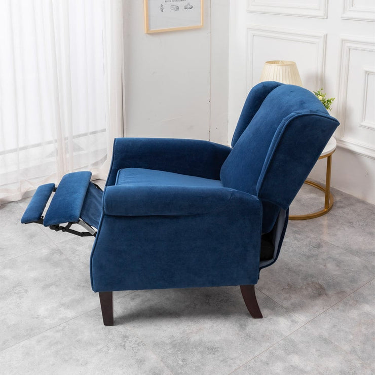 Ascot Wingback Velvet Recliner Chair In Blue - Furniture Maxi