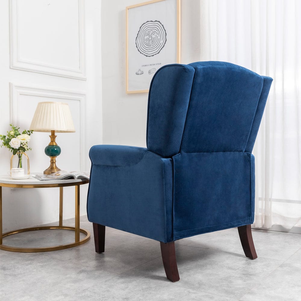 Ascot Wingback Velvet Recliner Chair In Blue - Furniture Maxi