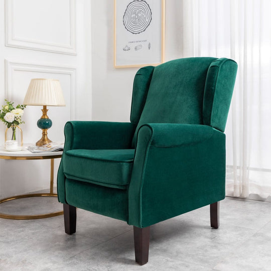 Ascot Wingback Velvet Recliner Chair In Green