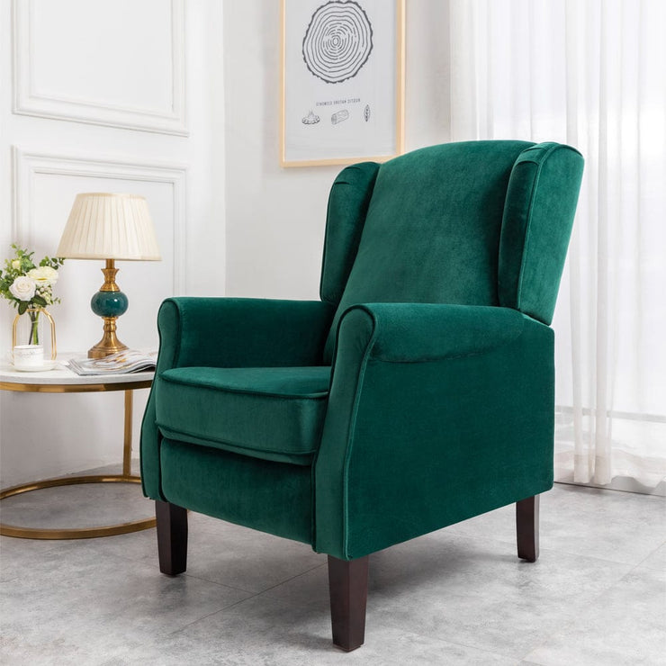 Ascot Wingback Velvet Recliner Chair In Green - Furniture Maxi