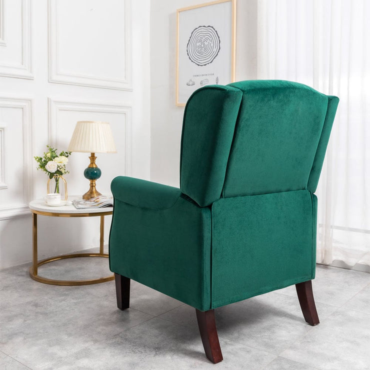 Ascot Wingback Velvet Recliner Chair In Green - Furniture Maxi