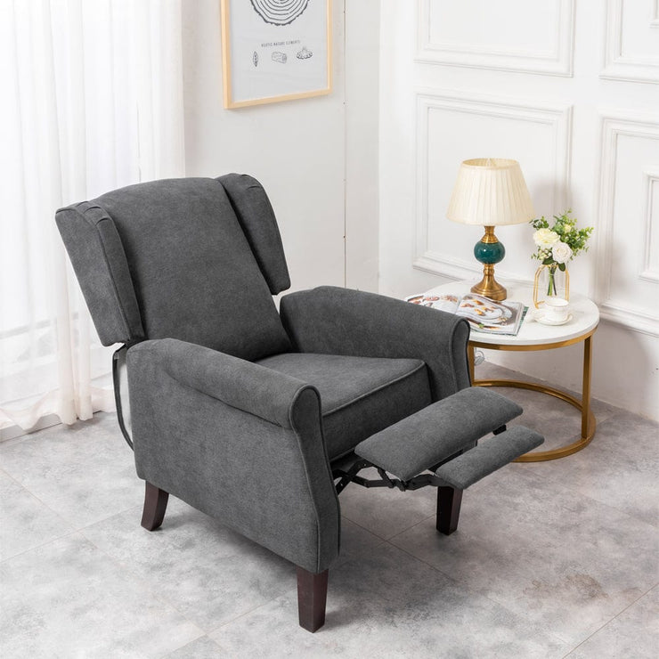 Ascot Wingback Velvet Recliner Chair In Grey - Furniture Maxi