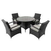 Aura 4 Seater Round Dining Table Set Rattan Garden Set with Raincover