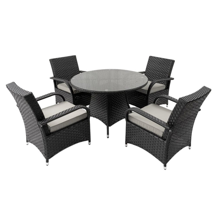 Aura 4 Seater Round Dining Table Set Rattan Garden Set with Raincover