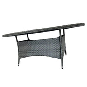 Aura 6 Seater Armchair Oval Rattan Garden Furniture Dining Set with Rain Cover