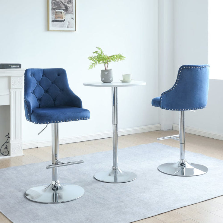 Set Of 2 Avers Velvet Height Adjustable Bar Stools in Blue