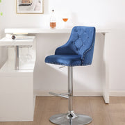 Set Of 2 Avers Velvet Height Adjustable Bar Stools in Blue