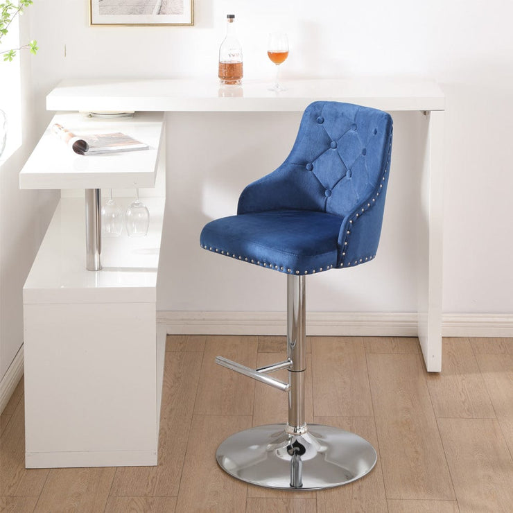 Set Of 2 Avers Velvet Height Adjustable Bar Stools in Blue