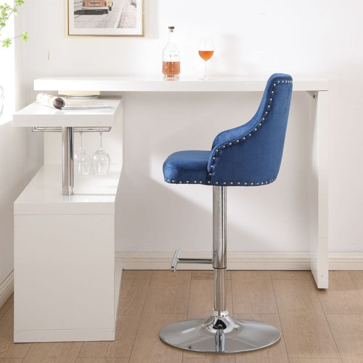 Set Of 2 Avers Velvet Height Adjustable Bar Stools in Blue