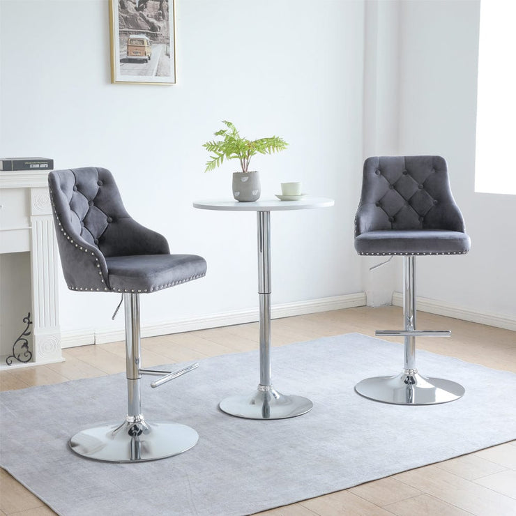 Set Of 2 Avers Velvet Height Adjustable Bar Stools in Grey