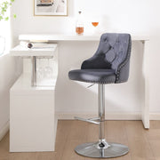 Set Of 2 Avers Velvet Height Adjustable Bar Stools in Grey