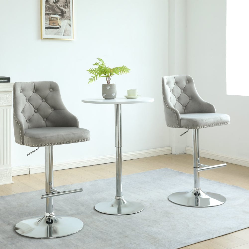 Set Of Avers Velvet Height Adjustable Bar Stools in Light Grey