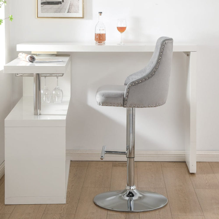 Set Of 2 Avers Velvet Height Adjustable Bar Stools in Light Grey