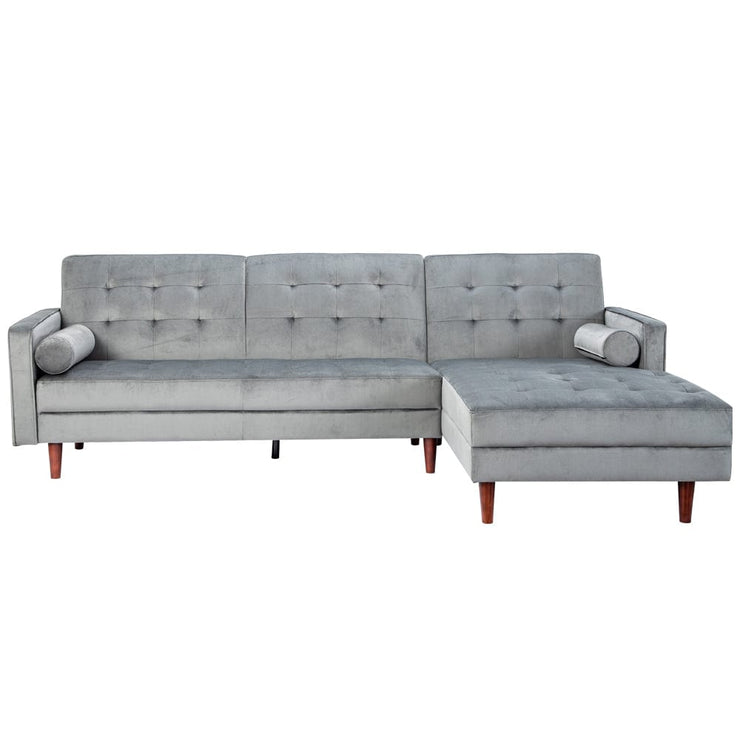 Avery Chaise End Velvet Corner Sofa In Grey