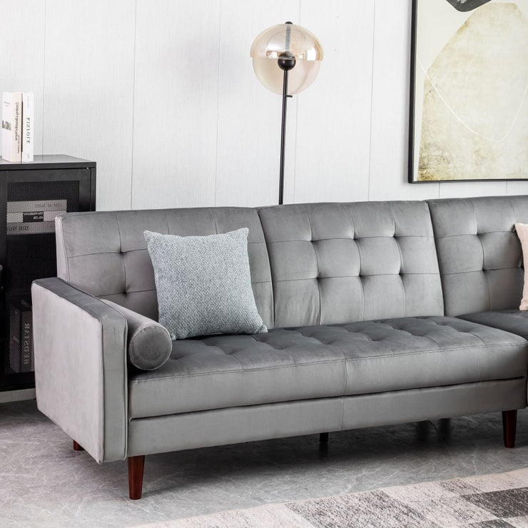 Avery Chaise End Velvet Corner Sofa In Grey