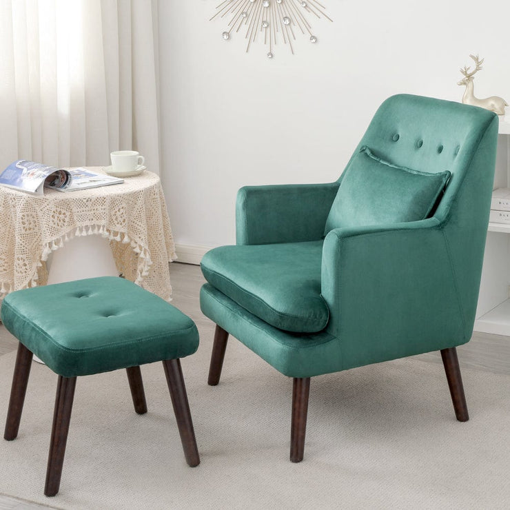 Avery Velvet Accent Armchair with Footstool