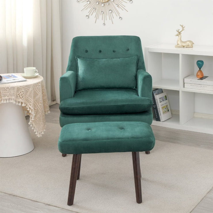 Avery Velvet Accent Armchair with Footstool