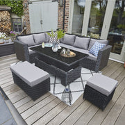 Barcelona 9 Seater Rattan Garden Dining Set with Rising Table In Black