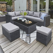 Barcelona 9 Seater Rattan Garden Dining Set with Rising Table In Black