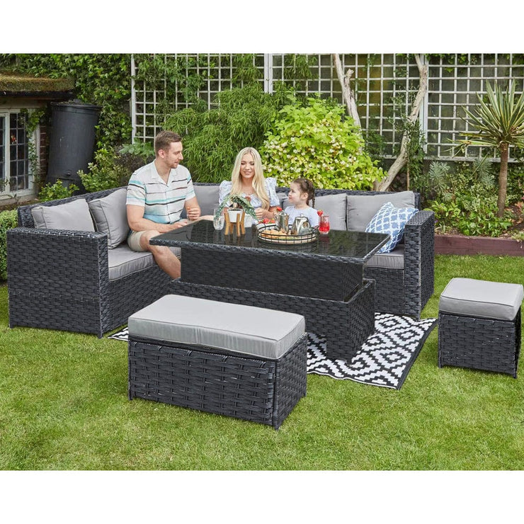 Barcelona 9 Seater Rattan Garden Dining Set with Rising Table In Black