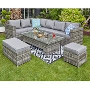 Barcelona 9 Seater Rattan Garden Dining Set with Rising Table In Grey