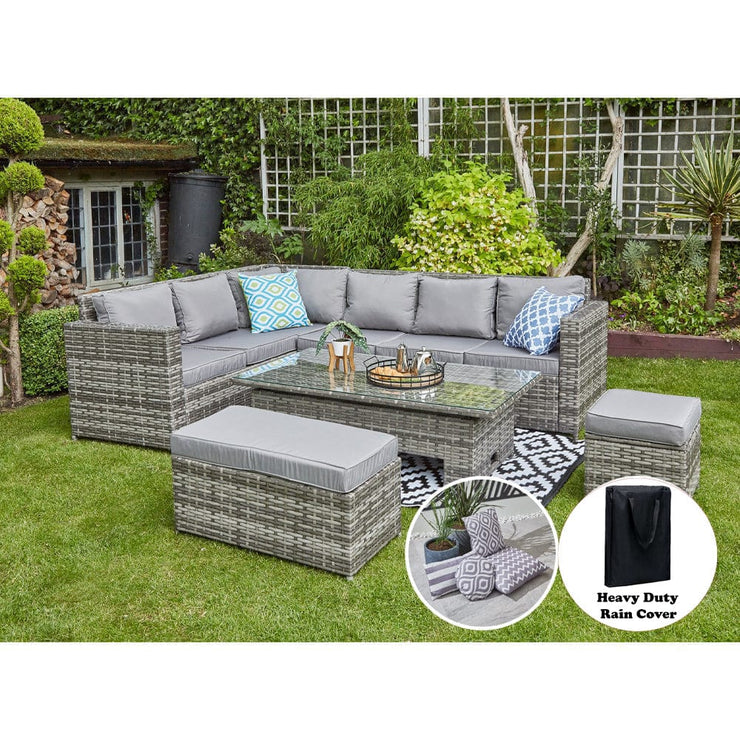 Barcelona 9 Seater Rattan Garden Dining Set with Rising Table In Grey