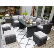 Barcelona 9 Seater Rattan Garden Furniture Dining Set In Black