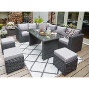 Barcelona 9 Seater Rattan Garden Furniture Dining Set In Black