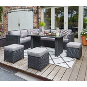 Barcelona 9 Seater Rattan Garden Furniture Dining Set In Black