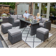 Barcelona 9 Seater Rattan Garden Furniture Dining Set In Black