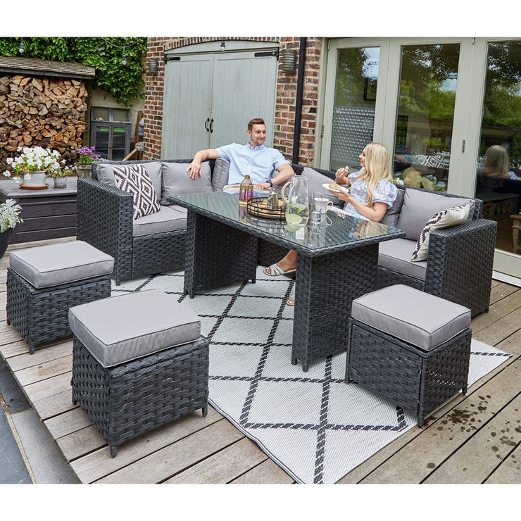 Barcelona 9 Seater Rattan Garden Furniture Dining Set In Black