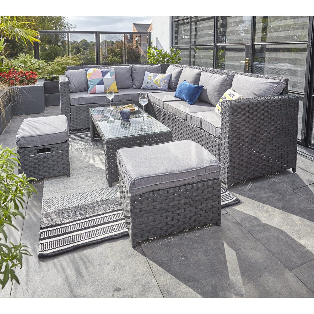 Barcelona Black Modular 8 Seater Rattan Corner Sofa Set, Garden Furniture, Furniture Maxi, Furniture Maxi