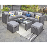 Barcelona Black Modular 8 Seater Rattan Corner Sofa Set, Garden Furniture, Furniture Maxi, Furniture Maxi