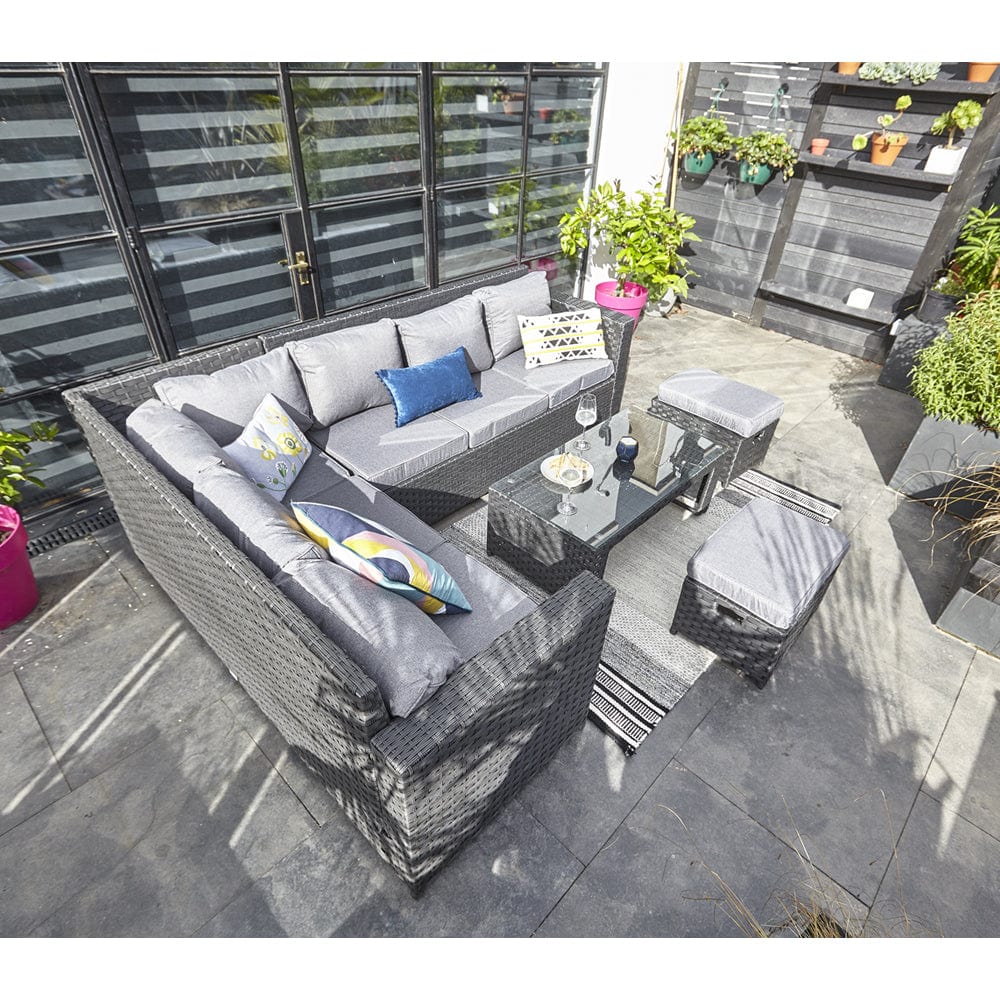 Barcelona Black Modular 8 Seater Rattan Corner Sofa Set, Garden Furniture, Furniture Maxi, Furniture Maxi