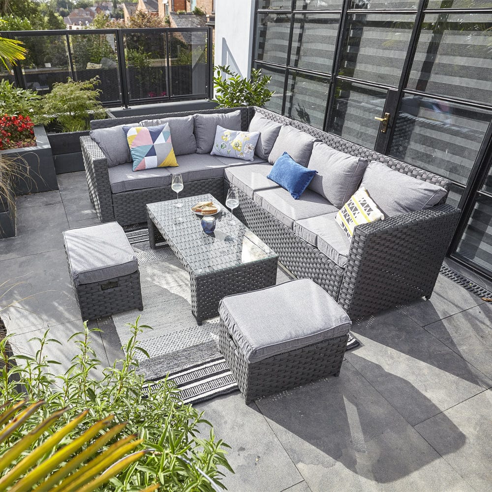 Barcelona Black Modular 8 Seater Rattan Corner Sofa Set, Garden Furniture, Furniture Maxi, Furniture Maxi
