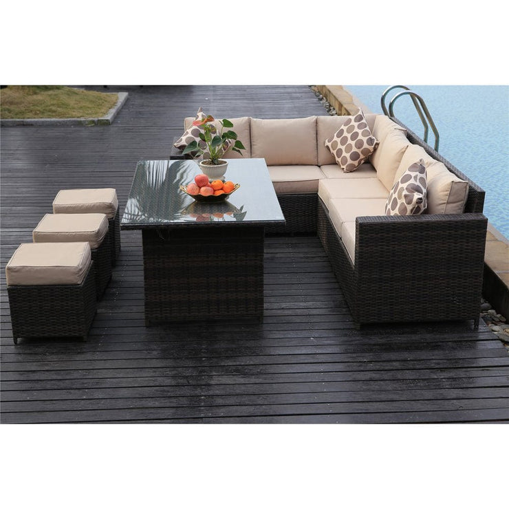 Barcelona 9 Seater Rattan Garden Furniture Dining Set In Brown, Garden Furniture, Furniture Maxi, Furniture Maxi